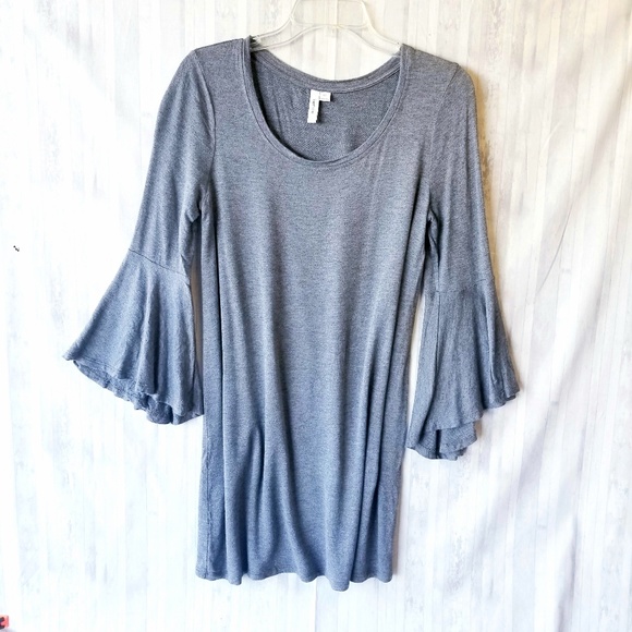 Kensie Sweater Boho Bell Sleeves Mini Dress Gray Size M - Picture 2 of 9